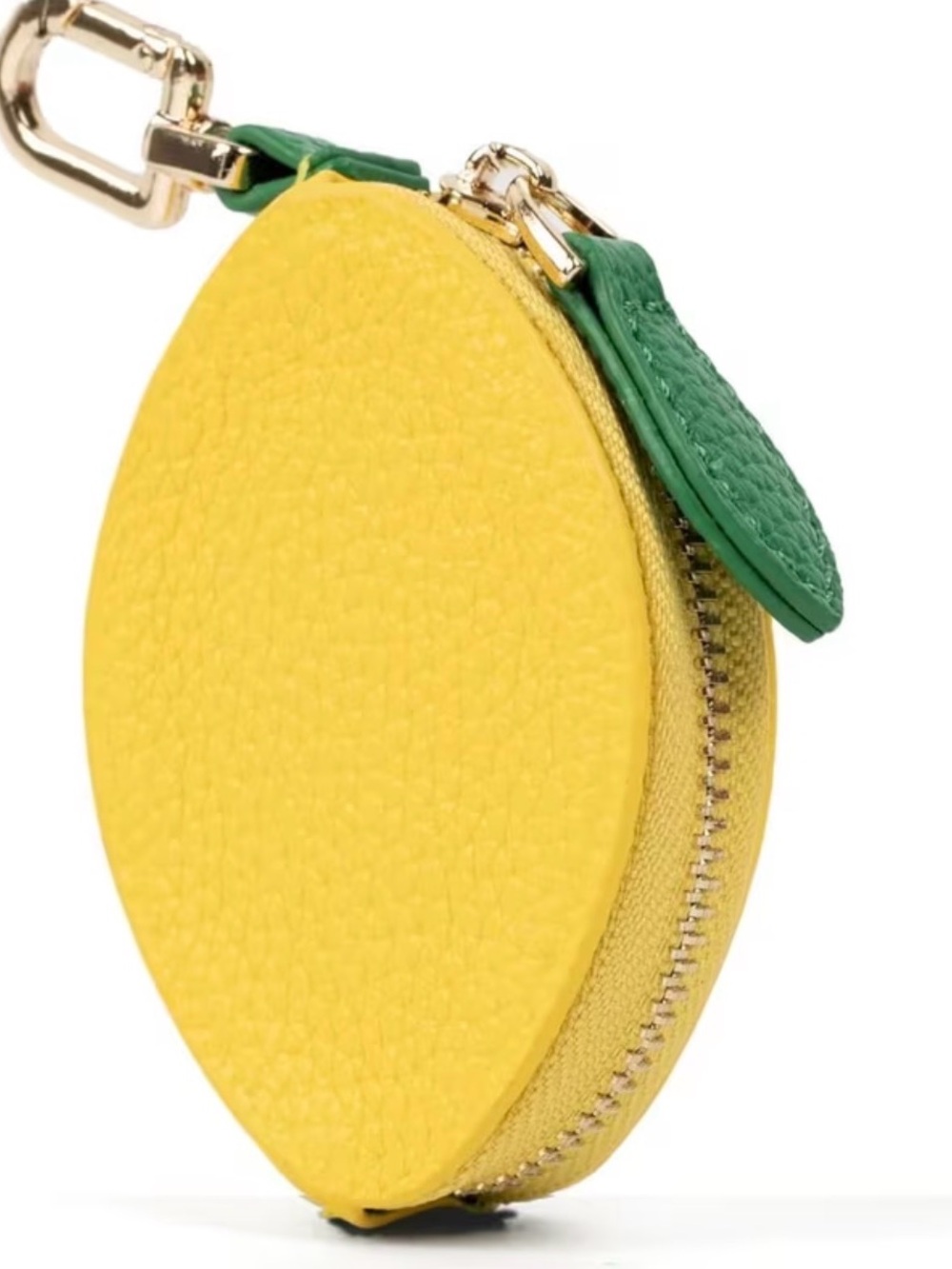 Yellow Leather Lemon Coin Purse with Green Leaf Accent